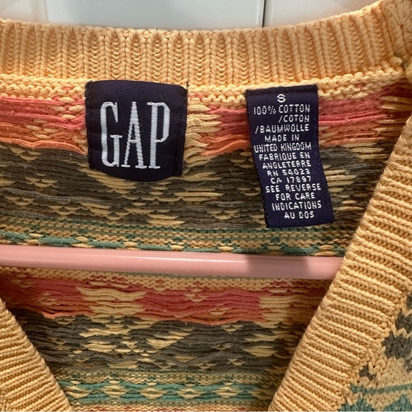 VTG GAP Fair Isle Flowers Granny Core Sweater Vest Y2K 100% Cotton Oversized S - Picture 3 of 5